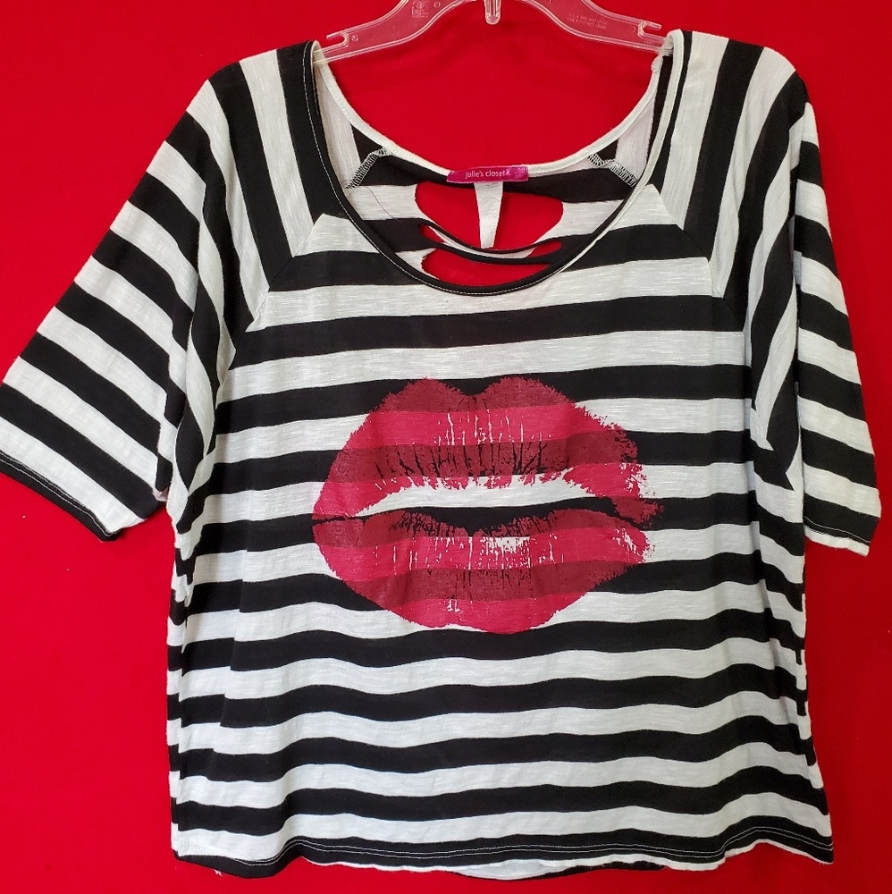 Julie's Closet Black/White Striped T- shirt